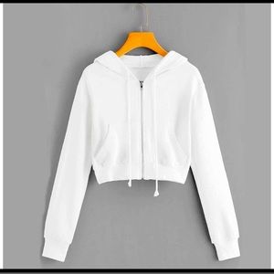 White cropped hoodie.